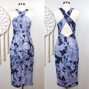 Keepsake Purple Floral Crossover Bust Dress